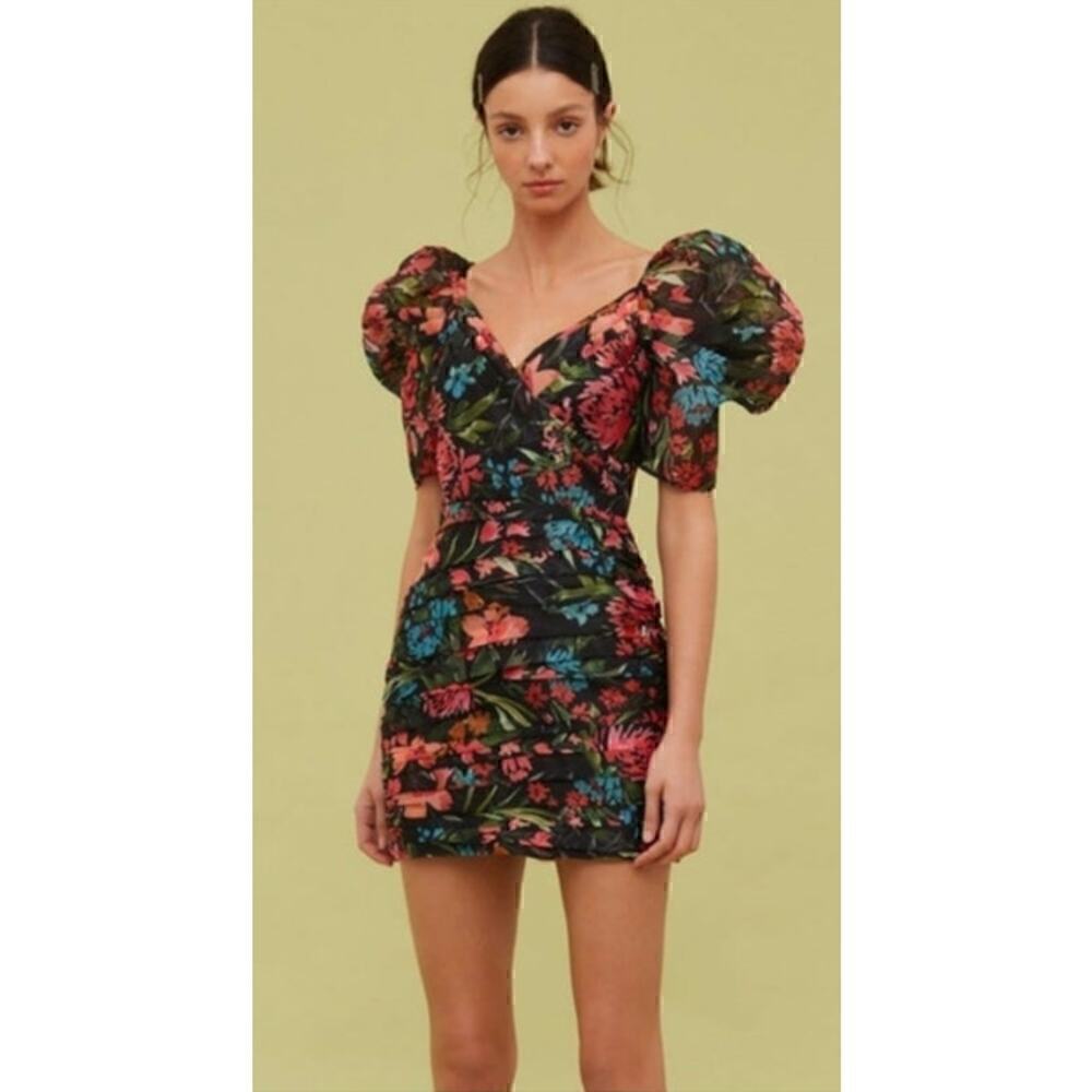 C/MEO Collective Digress Dress Mini Floral Puff Sleeve L